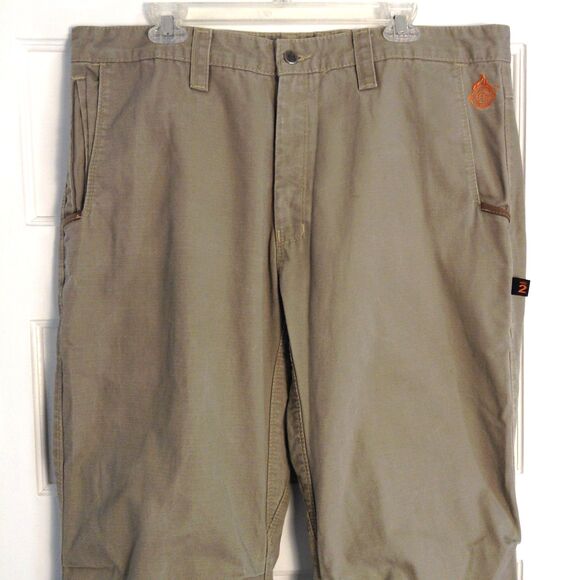 JustinFR Flame Resistant Pants Men 38x33 Khaki Canvas Ripstop Utility Workwear - Picture 2 of 13